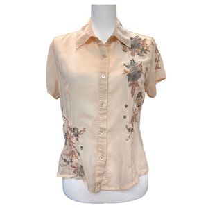 J.Jill🦎Floral Embroidered Short Sleeve Button Down🌵